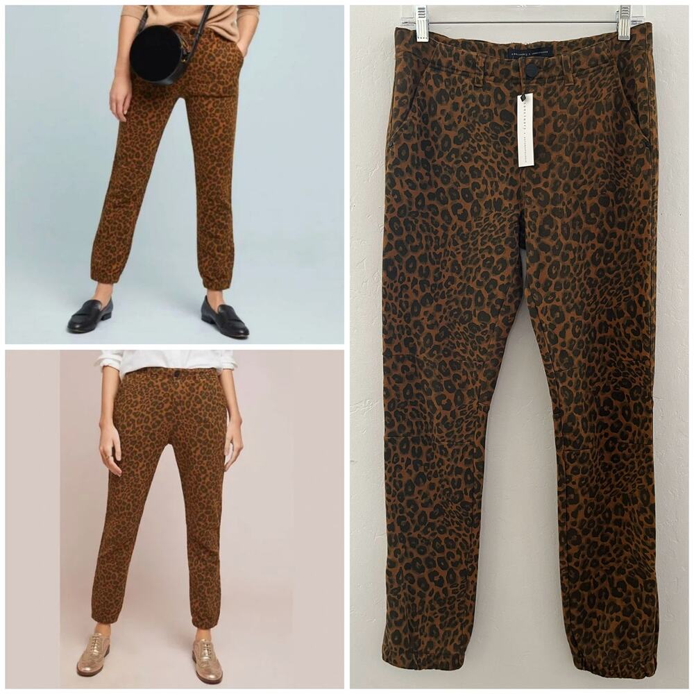 Sanctuary x Anthropologie Leopard Print Zip Ankle Jogger Pants Stretch XS NEW